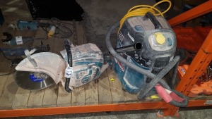 2 X PIECE LOT TO INCLUDE MAKITA PETROL CIRCULAR SAW - MAKITA INDUSTRIAL 110 VOLT HOOVER