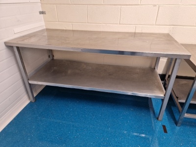 *** PLEASE NOTE THIS ASSET IS LOCATED IN BIRKENHEAD *** STAINLESS STEEL PREPERATION TABLE APPROX 6FT X 2FT WITH UNDERSHELF (REMOVAL REQUIRED FROM BIRKENHEAD BY 24TH FEBRUARY 2023)