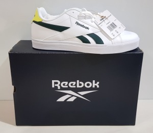 9 X BRAND NEW & BOXED REEBOK ROYAL COMPLETE 3 LOWS IN WHITE AND GREEN - ALL IN SIZE UK 10.5