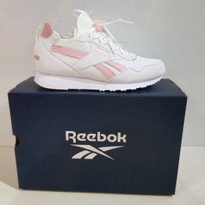 12 X BRAND NEW & BOXED REEBOK ROYAL GLIDE AC RUNNING SHOES IN PINK AND WHITE - ALL IN SIZE UK 3 & 3.5