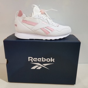 12 X BRAND NEW & BOXED REEBOK ROYAL GLIDE AC RUNNING SHOES IN PINK AND WHITE - ALL IN SIZE UK 3 & 3.5