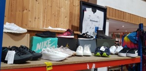 12 X PIECE BRAND NEW MIXED SHOE LOT CONTAINING NIKE AIR JORDANS MID 1, ADIDAS FREERIDERS, NIKES SB, NIKE AIR MAX, TIMBERLAND BOOTS, SALOMAN TRAINERS AND PUMA TRAINERS ETC - ALL IN VARIOUS SIZES