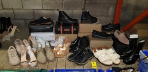 18 X PIECE BRAND NEW MIXED SHOE LOT CONTAINING NEW BALANCE TRAINERS, ZARA BOOTS, ZARA FAUX FUR SANDALS, TOPMAN SHOES, PUBLIC DESIRE HEELS AND CLARKS HEELED SHOES ETC - ALL IN VARIOUS SIZES