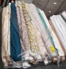 APPROX 30 X BRAND NEW FULL & PART ROLLS OF CURTAIN / LINING MATERIAL IN VARIOUS LENGTHS, DESIGNS & COLOURS ON A PALLET