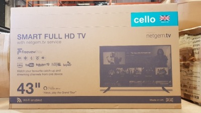 1 X CELLO SMART FULL HD TV 43 INCH MODEL SNCB1252000767 (A- GRADE)