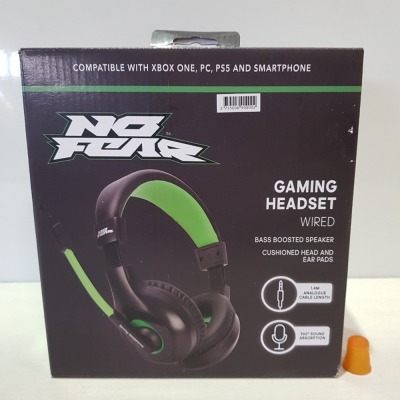 18 X NO FEAR GAMING HEADSET WIRED WITH BASS BOOSTED SPEAKER, CUSHIONED HEAD AND EAR PADS. 1.4M ANALOGUE CABLE LENGTH, 360 DEGREE SOUND ABSORPTION