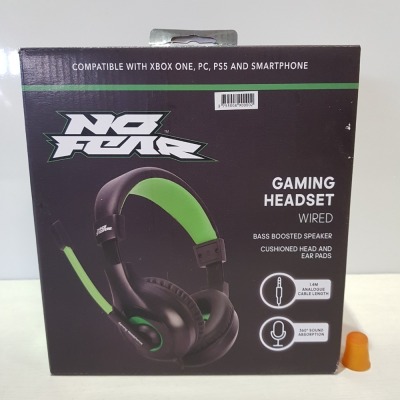 18 X NO FEAR GAMING HEADSET WIRED WITH BASS BOOSTED SPEAKER, CUSHIONED HEAD AND EAR PADS. 1.4M ANALOGUE CABLE LENGTH, 360 DEGREE SOUND ABSORPTION