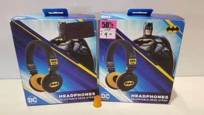 21 X BATMAN HEADPHONES WITH ADJUSTABLE HEAD STRAP (PLEASE NOTE: SOME DAMAGED BOXES)