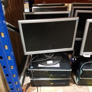 8 PIECE COMPUTER LOT CONTAINING 4 X HP COMPAQ ELITE 8300 PC SYSTEM I5 3.2, 8GB 128GB SSD WINDOWS 10 AND 4 X HANS-G HW173A SCREEN