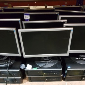 8 PIECE COMPUTER LOT CONTAINING 4 X HP COMPAQ ELITE 8300 PC SYSTEM I5 3.2, 8GB 128GB SSD WINDOWS 10 AND 4 X HANS-G HW173A SCREEN