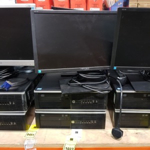 8 PIECE COMPUTER LOT CONTAINING 4 X HP COMPAQ ELITE 8300 PC SYSTEM I5 3.2, 8GB 128GB SSD WINDOWS 10 AND 4 X HANS-G HE196 SCREEN