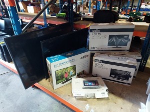 7 X MIXED LOT TO INCLUDE 1X 50 INCH TV, 1X AIK 40 INCH TV 1X 22INCH TRAVELLER TV, 1X 20 INCH CELLO TV, 2X 19INCH CELLO DVD TV,& 1X CELLO LAPTOP 14.1 SCREEN (ALL FOR SPARES ONLY)