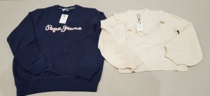 9 X BRAND NEW MIXED CLOTHING LOT CONTAINING PEPE JEANS LAMONT JUMPER IN ( M / L / S ) AND PEPE JEANS COQUETA JUMPER -ALL IN VARIOUS SIZES