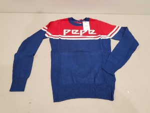 24 X BRAND NEW PEPE JEANS OLYMPIC JUMPERS IN BLUE AND RED -ALL IN VARIOUS SIZES TO INCLUDE S/M/L/XL