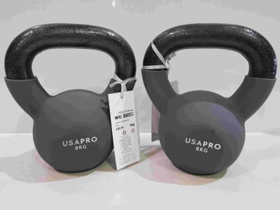 20 X 8KG USA PRO KETTLEBELLS (10 X PAIRS) RRP: £45.99 PER PIECE - £91.98 PR - TOTAL £919.80 - NOTE SOME HAVE MINOR SCUFFS (PICK LOOSE)