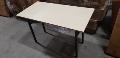 8 X BOXED PINKY OAK COLOURED TABLE 120 x 60CM (NOTE: THESE ARE FACTORY SECONDS - SOME ITEMS HAVE VENEER LIFTING, MINOR SCUFFS ON LEGS)