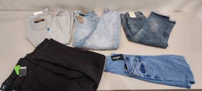 25 X BRAND NEW MIXED CLOTHING LOT CONTAINING MISS GUIDED JEANS - REPLAY JEANS - RIVER ISLAND JEANS - ONLY JEANS - G-STAR RAW JEANS ETC - ALL IN VARIOUS SIZES