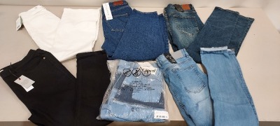 25 X BRAND NEW MIXED CLOTHING LOT CONTAINING ZARA JEANS - ONLY AND SONS JEANS - RIVER ISLAND JEANS - MISS GUIDED JEANS - SCOTCH AND SODA JEANS ETC - ALL IN VARIOUS SIZES