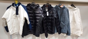 5 X PIECE MIXED BRAND NEW CLOTHING LOT CONTAINING - NIKE 1/4 ZIP JACKETSIZE MEDIUM (NO TAGS) - NIKE WHITE 1/2 ZIP JACKET (WITH TAGS)- NIGHT ADDICT BLACK PUFFER SIZE MEDIUM (WITH TAGS) - TIMBERLAND PUFFER JACKET SIZE SMALL (WITH TAGS) ETC -