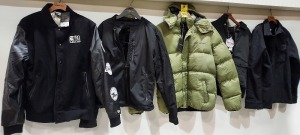 5 X PIECE MIXED BRAND NEW CLOTHING LOT CONTAINING - NIGHT ADDICT PUFFER JACKET SIZE S (WITH TAGS) - NBA JACKET SIZE LARGE (WITH TAGS) - SCHOTT BLACK JACKET SIZE M - (WITH TAGS) ETC