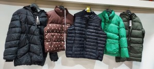 5 X PIECE MIXED BRAND NEW CLOTHING LOT CONTAINING - JACAMO GILET - 3XL (WITH TAGS) - LOVED ROBE QUILTED JACKET-SIZE- 20-(WITH TAGS) - FRENCH CONNECTION PUFFER JACKET-XS-(WITH TAGS) - PRETTY LITTLE THING PUFFER JACKET-14-(WITH TAGS) ETC