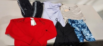 25 X BRAND NEW MIXED CLOTHING LOT CONTAINING- PULL AND BEAR CROP JUMPER - KAPPA RETRO PANTS - STEVE MADDEN DRESS - RIVER ISLAND SHIRT- RIVER ISLAND DRESS - ETC - ALL IN VARIOUS SIZES