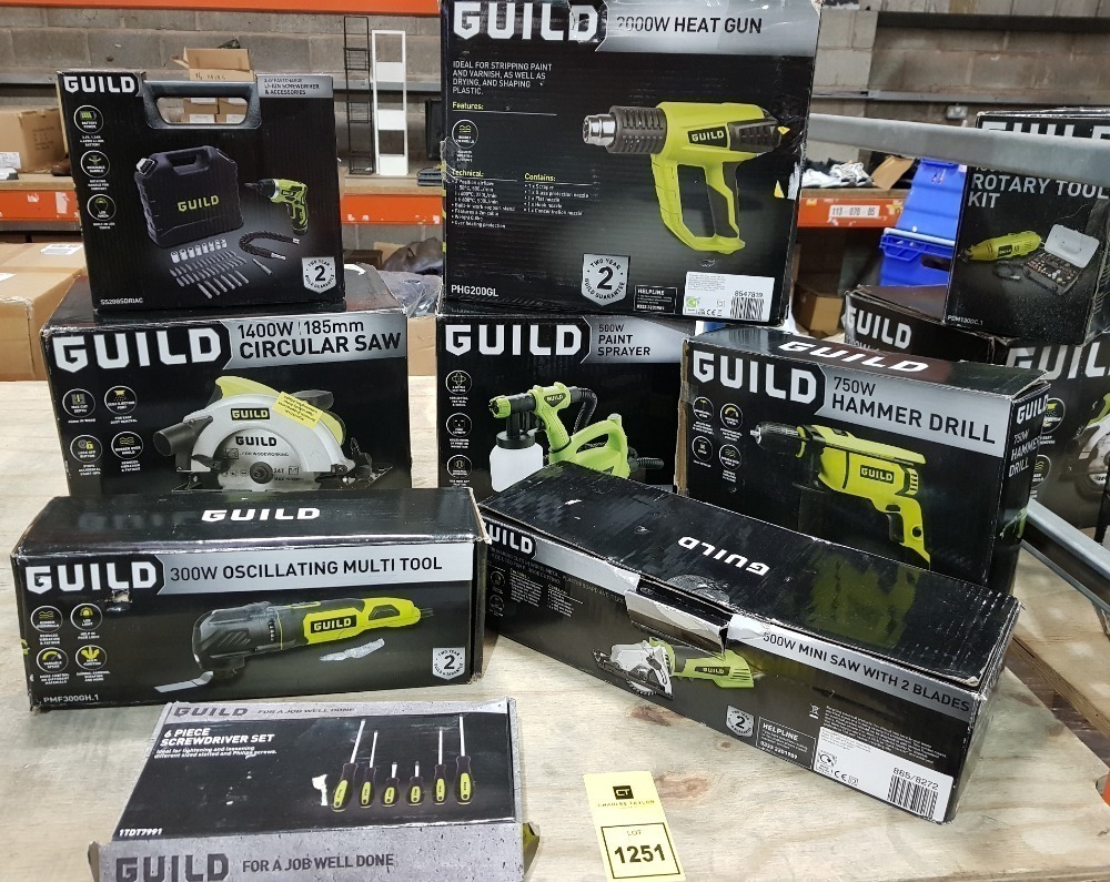8 PIECE BRAND NEW MIXED GUILD TOOL LOT CONTAINING 1 X 2000W HEATGUN, 1 ...