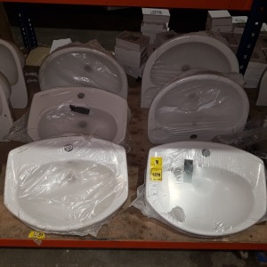 6 X BRAND NEW ARMITAGE SHANK WHITE BASIN IN VARIOUS STYLES AND SIZES