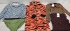 25 X BRAND NEW MIXED CLOTHING LOT CONTAINING - I SAW IT FIRST FLORAL DRESS - FABLETICS LEGGINGS - EVANS TUNIC TOP -ZARA KNITTED SWEATER - TOPSHOP BODY SUIT - ORANGE TIGER ONEZIE - IN VARIOUS SIZES