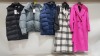 5 X BRAND NEW MIXED LOT CONTAINING 1X MISSGUIDED PLUSH PUFFER COAT SIZE 14 - VILA GILET SIZE 10 - RIVER ISLAND LONG KNITTED BUTTONED COAT SIZE 16 - RIVER ISLAND PINK LONG BUTTONED COAT SIZE 10 ETC