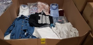 FULL PALLET CLOTHING BOX CONTAINING 1X NIKE JORDAN HOODIE -1 X MISSGUIDED DENIM JEANS - BOO HOO DRESS - NEXT TROUSERS - TM LEWIN SHIRTS - GYM SHARK HOODIE - GYM SHARK LEGGINGS - JACAMO SHIRTS - URBAN BLISS DENIM SHIRT - HILLY RUNNING SOCKS ETC ALL VARIOUS