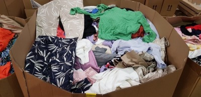 FULL PALLET BOX CONTAINING M&S TROUSERS - CLASSIC SWEATERS - CARDIGANS - BUTTON CARDIGANS - FLORAL DETAIL PANTS - SLIM FIT JEANS - SHIRTS - LEATHER STYLE PANTS ETC ALL IN VARIOUS SIZES