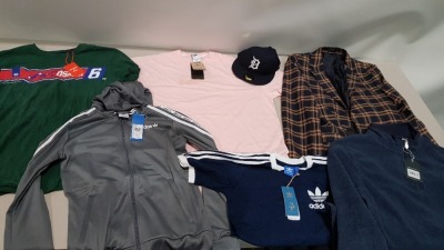 25 X BRAND NEW MIXED CLOTHING LOT CONTAINING - NIKE T-SHIRT - ADIDAS T-SHIRT - ADIDAS TRACK TOP - -LYLE AND SCOTT TRACK PANTS - LYLE AND SCOTT JUMPER- NAPAPIJRI JUMPER - PETER STORM SKI PANTS - NICCE JUMPER- MISSGUIDED SMOCK SWEATER - ETC IN VARIOUS SIZE