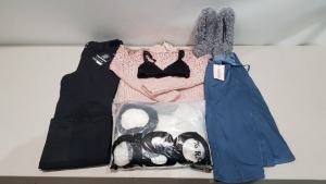 25 X BRAND NEW MIXED CLOTHING LOT CONTAINING - ASOS BRIDAL DRESS - DARE 2B SKIMPANTS - RIVER ISLAND PANTS - NEW LOOK SMOCK DRESS - MISSGUIDED SHORTS - RIVER ISLAND KNITTED JUMPER - ETC IN VARIOUS SIZES