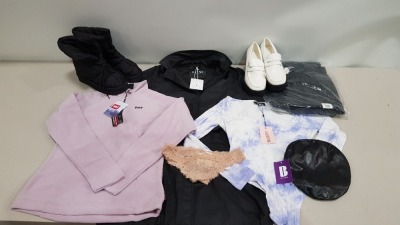 25 X BRAND NEW MIXED CLOTHING LOT CONTAINING-MOON BOOTS - TRUFFLE COLLECTION SHOES - OTHER STORIES BLOUSE - MISSGUIDED BODYSUIT - RAINS OVERCOAT - BRAVE SOUL KNITTED CARDIGAN - -ETC IN VARIOUS SIZES