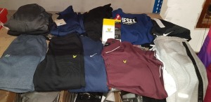 18X BRAND NEW MIXED CLOTHING LOT CONTAINING NICCE SHORTS - LYLE AND SCOTT POLO SHIRTS - NIKE TRACK TOP - PRETTY GREEN SHIRT - FRED PERRY HOODIE - TOMMY JEANS SWIMMING SHORTS ETC IN VARIOUS SIZES