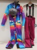 4 X MIXED BRAND NEW LOT CONTAINING -1X ALL IN ONE UNISEX MAMBO SUNSET SKI SUIT - SIZE SMALL - 1X DARE2B SKI PANTS SIZE 1- 1X JBM HELMET SIZE LARGE AND 1 X NORTHWEST WATERPROOF ANKLE BOOTS SIZE 7