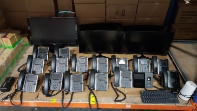 24 X PIECE MIXED LOT CONTAINING - 4X SAMSUNG MONITORS 1X ASOS MONITOR - 15X POLYCOM TELEPHONES - ETC