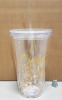 APPROX 300 X BRIDAL SQUAD GOLD GLITTER LIDDED DRINKING CUPS WITH STRAWS - IN 12 CARTONS