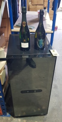 1 X RUSSEL HOBBS CHAMPAGNE THERMO CHILLER WITH VARIOUS RACKS - AND 2 X CHAMPAGENE BOTTYLE I.E LA GRANDE ANNE BOLLINGER - DON PERIGNON