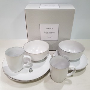 10 X BRAND NEW JACK WILLS BOXED DINING ESSENTIALS 8 PIECE CROCKERY SET TO INCLUDE 2 X DINNER PLATES 2 X SMALL PLATES 2 X BOWLS AND 2 X MUGS