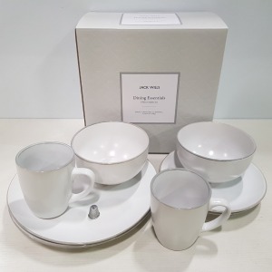 10 X BRAND NEW JACK WILLS BOXED DINING ESSENTIALS 8 PIECE CROCKERY SET TO INCLUDE 2X DINNER PLATES 2 X SMALL PLATES 2 X BOWLS AND 2 X MUGS