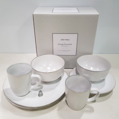 10 X BRAND NEW JACK WILLS BOXED DINING ESSENTIALS 8 PIECE CROCKERY SET TO INCLUDE 2 X DINNER PLATES 2 X SMALL PLATES 2 X BOWLS AND 2 X MUGS