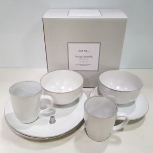 10 X BRAND NEW JACK WILLS BOXED DINING ESSENTIALS 8 PIECE CROCKERY SET TO INCLUDE 2 X DINNER PLATES 2 X SMALL PLATES 2 X BOWLS AND 2 X MUGS