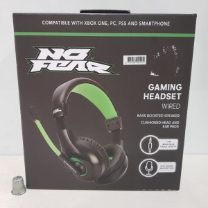 32 X BRAND NEW NO FEAR CUSHIONED BASS BOOSTED GAMING HEADPHONES WITH MIC - (360 SOUND ABSORPTION) 1.4 METER CABLE LENGTH - IN 2 BOXES