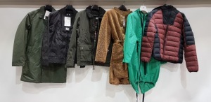 6 PIECE MIXED JACKET LOT TO INCLUDE BRIT ISLAND KHAKI JACKET SIZE MEDIUM / BRIT ISLAND BLACK DENIM JACKET SIZE MEDIUM / PULL & BEAR KHAKI BUTTONED JACKET SIZE MEDIUM / REDHERRING BROWN FAUX FUR JACKET SIZE UK 12 AND BRIT ISLAND MINT WATERPROOF JACKET SIZE