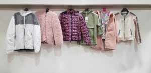 6 PIECE MIXED JACKET LOT TO INCLUDE AQUATITE REFLECTIVE JACKET SIZE MEDIUM / FAT FACE TEDDY GILET IN PINK / SUPERDRY FLORAL PUFFER SIZE SMALL / ZARA LIGHT GREEN JACKET SIZE UK 8 / GOSOAKY 2 IN 1 PINK JACKET SIZE 146/152 AND REVELATION FLORAL JACKET SIZE S