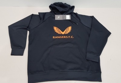 10 X BRAND NEW CASTORE RANGERS FC BLACK / ORANGE HOODIES IN VARIOUS SIZES (L, XL, XXL, XXXL)