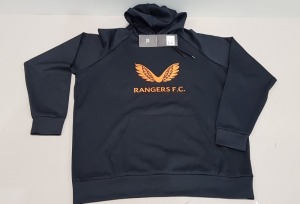 10 X BRAND NEW CASTORE RANGERS FC BLACK / ORANGE HOODIES IN VARIOUS SIZES (L, XL, XXL, XXXL)