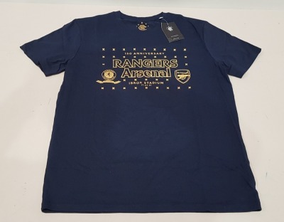 20 X BRAND NEW RANGERS FC OFFICAL RANGERS VS ARSENAL BLUE 150TH ANNIVERSARY TEES (17.07.21) - IN VARIOUS SIZES